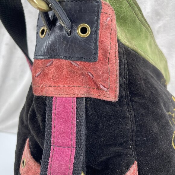 Lucky Brand Vintage Velvet and Suede Embroidered Boho Large Shoulder Bucket Bag - Picture 8 of 16